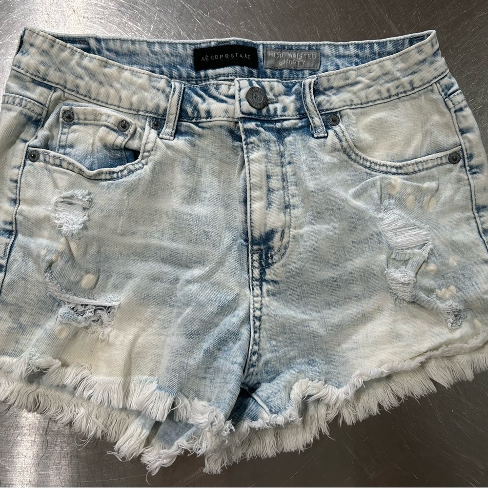 Aeropostale Faded Blue Frayed Hem Jean Shorts